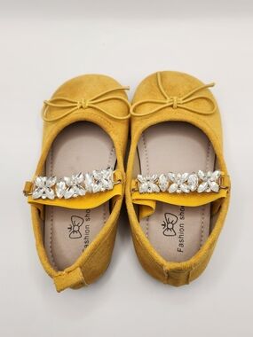 Girls' Mustard Jeweled Mary Jane Flats